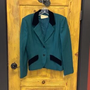 Oscar de la Renta Teal Blazer with Black Accents
